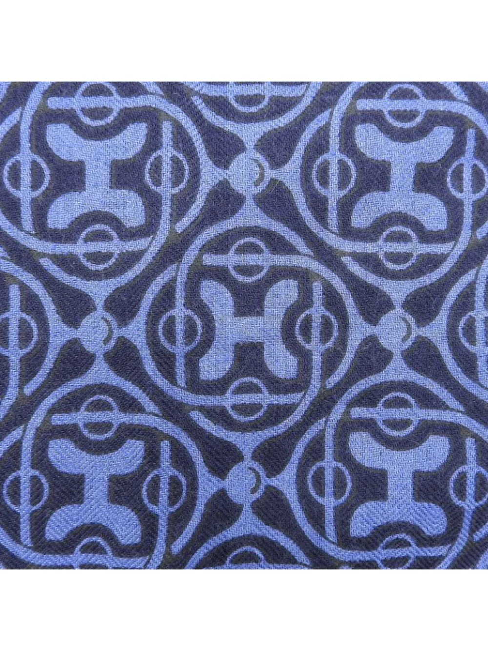Hermes Cashmere Silk Pattern Fringe Shawl Scarf Navy Blue